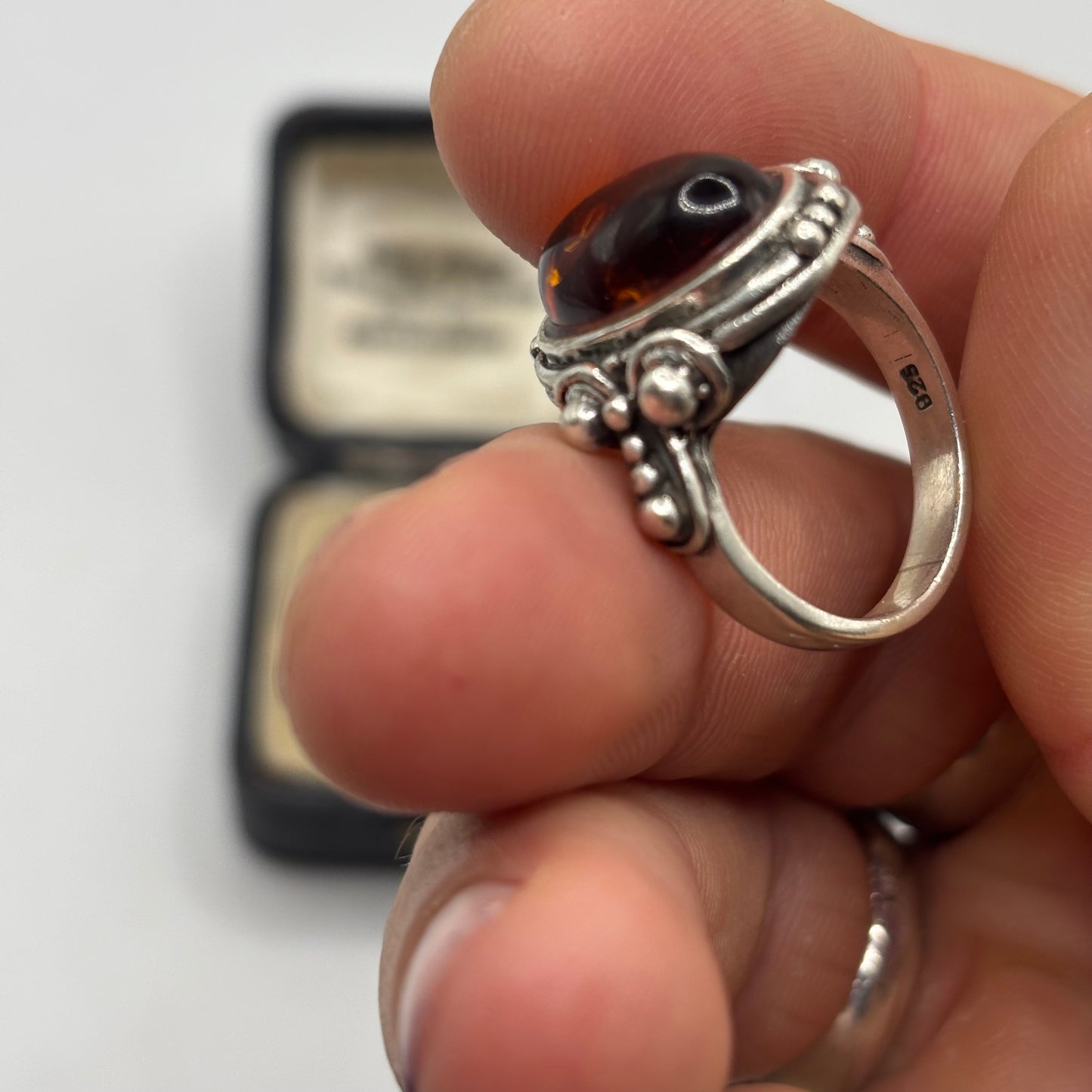Silver Amber Ring