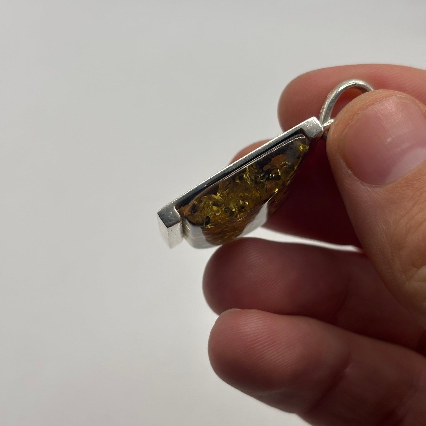 Silver Green Amber Pendant