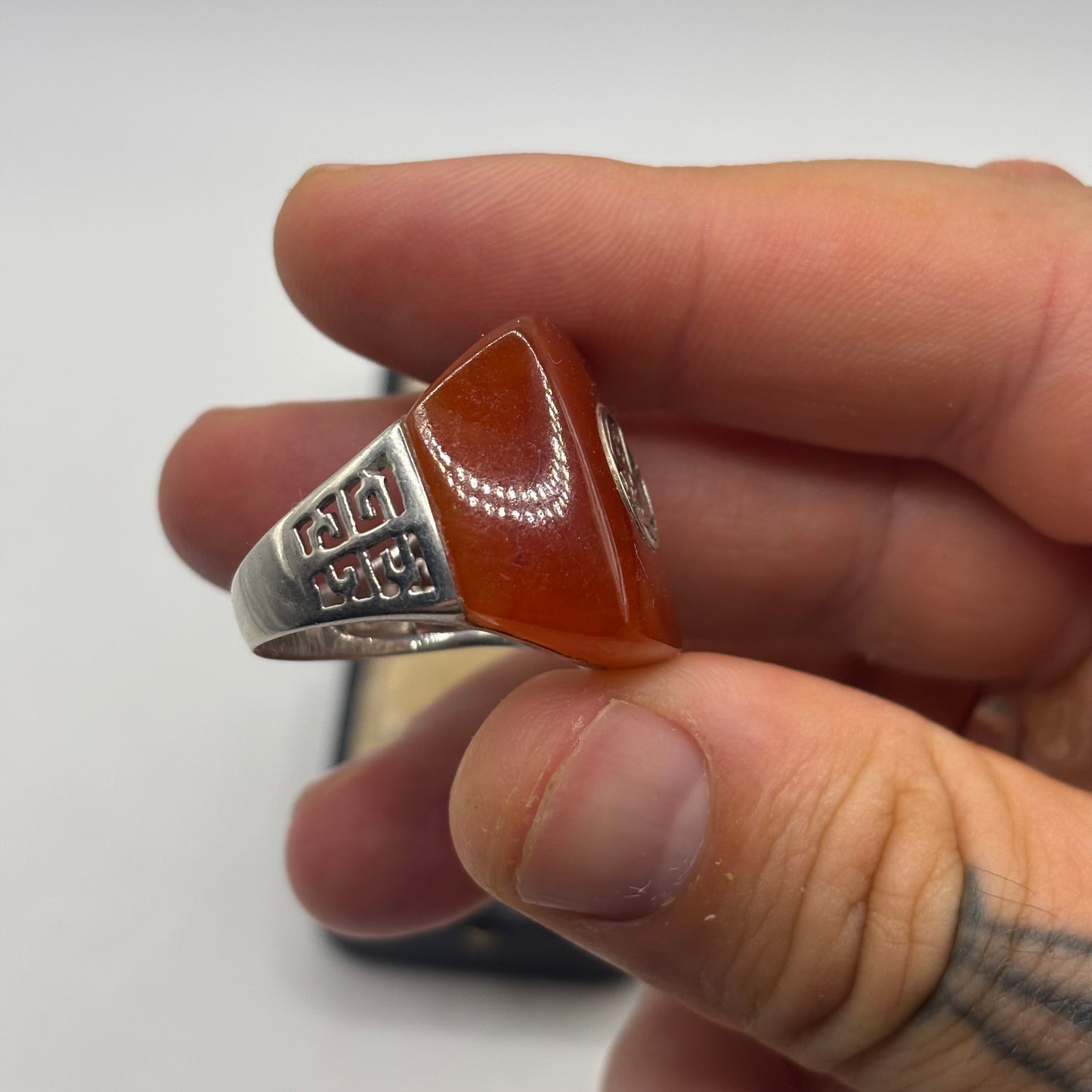 Silver Chinese Carnelian Ring