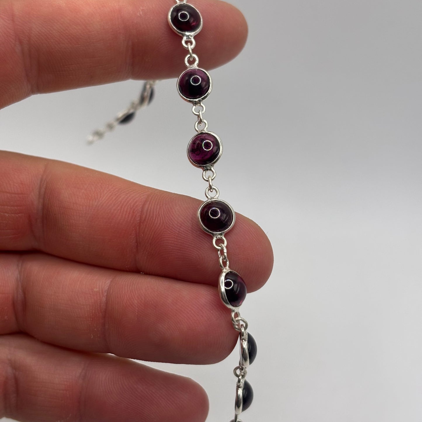 Silver 7”-7.5” Garnet Bracelet
