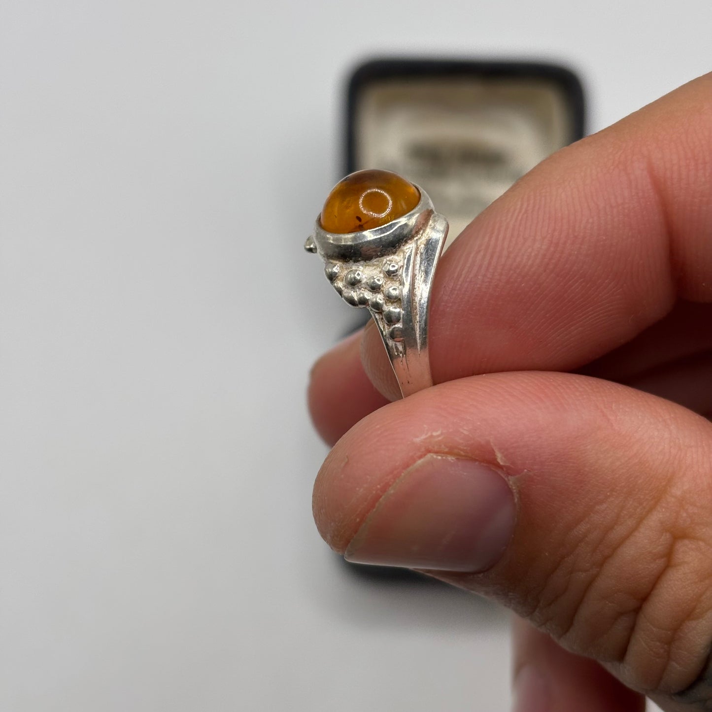 Silver Amber Ring