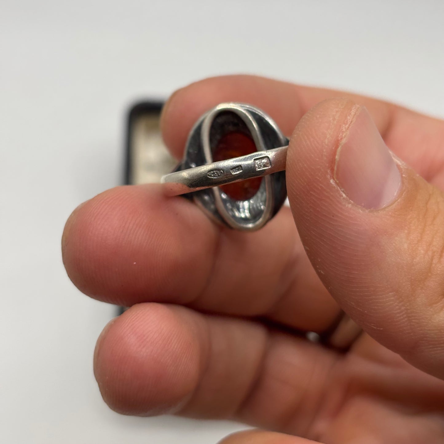 Silver Amber Greek Ring (S)