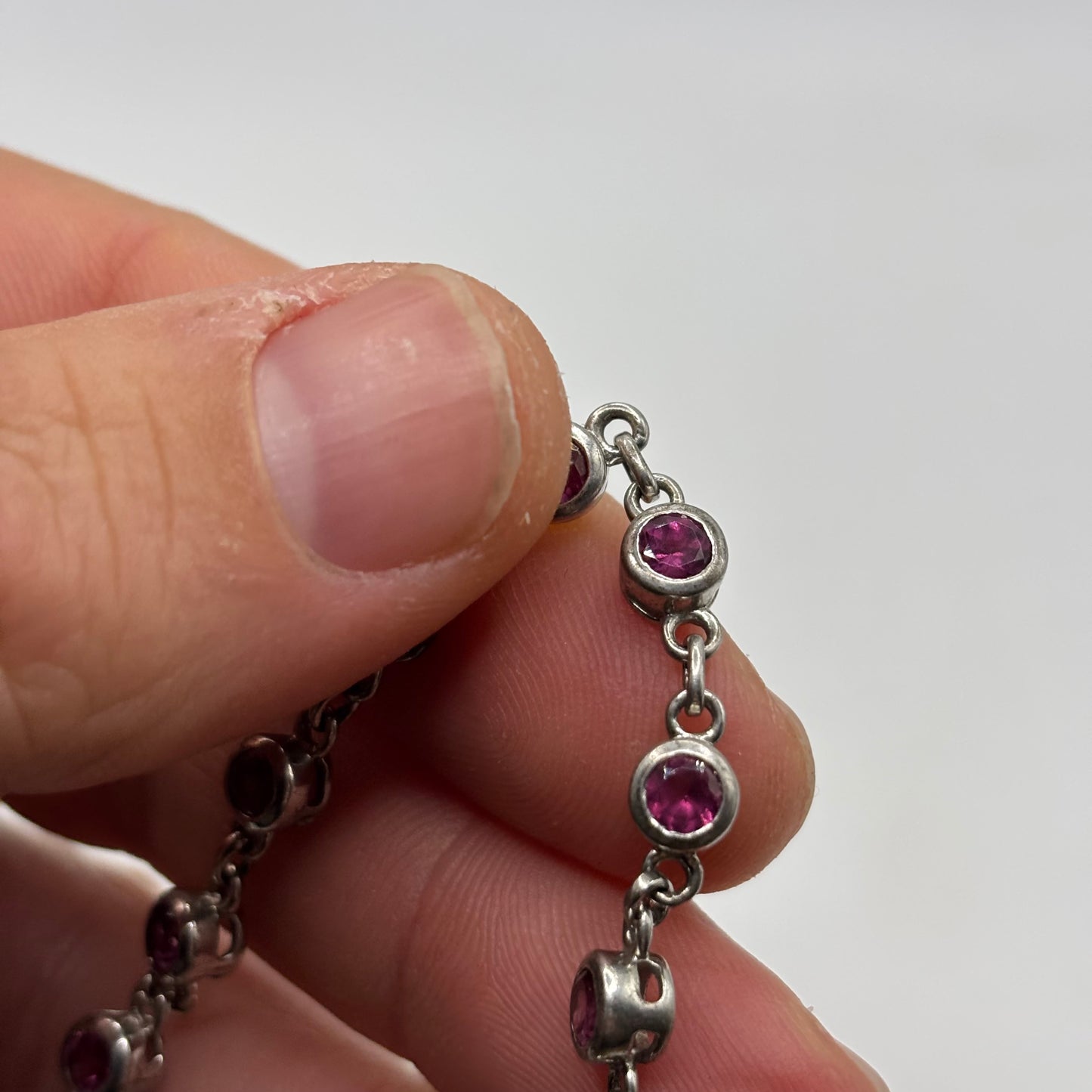 Silver 6”-7” Pink CZ Bracelet