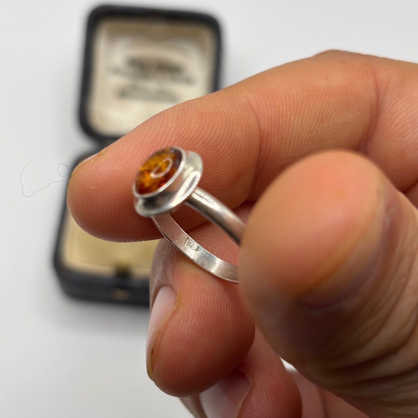 Silver Amber Ring