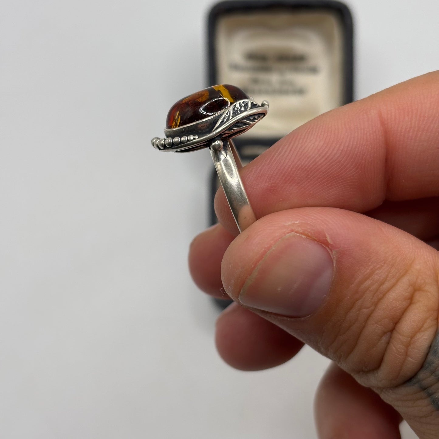 Silver Amber Ring