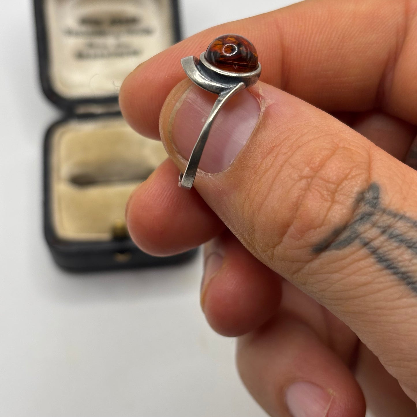 Silver Amber Ring