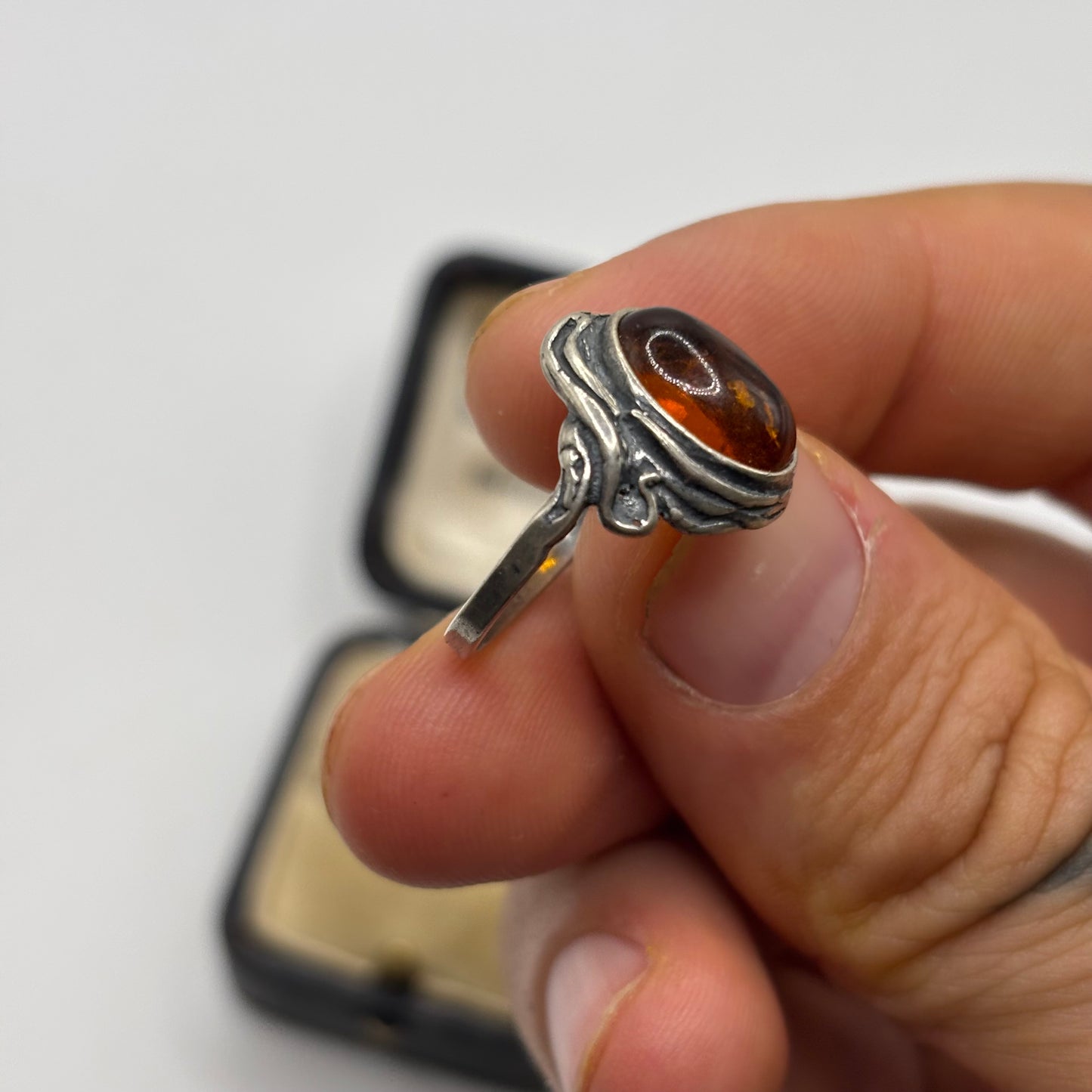 Silver Amber Ring