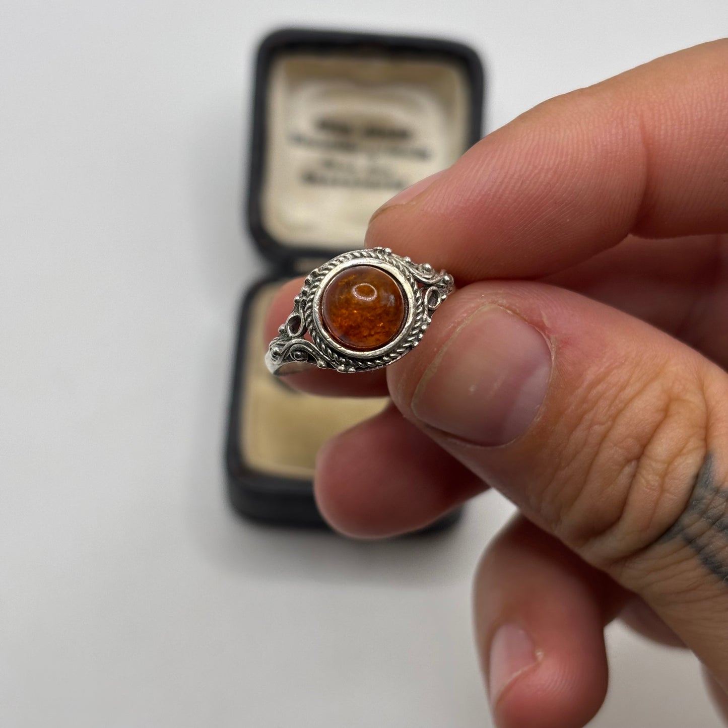 Silver Amber Ring