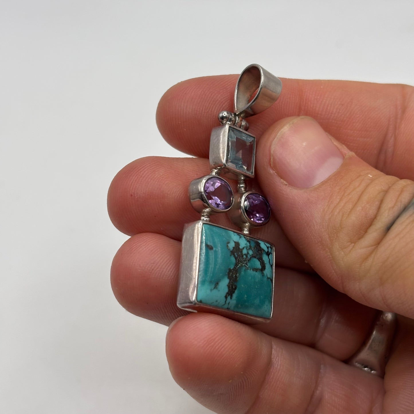 Silver Turquoise & Amethyst Pendant