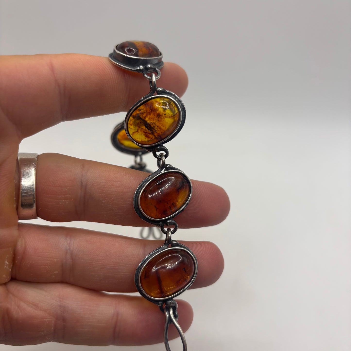 Silver 8” Amber Bracelet