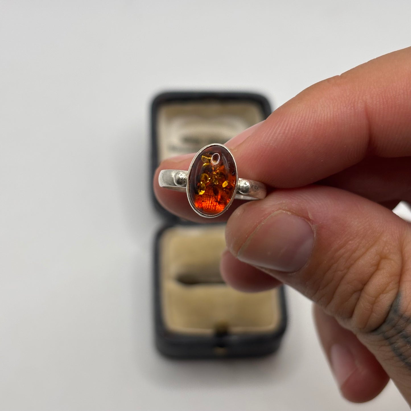 Silver Amber Ring
