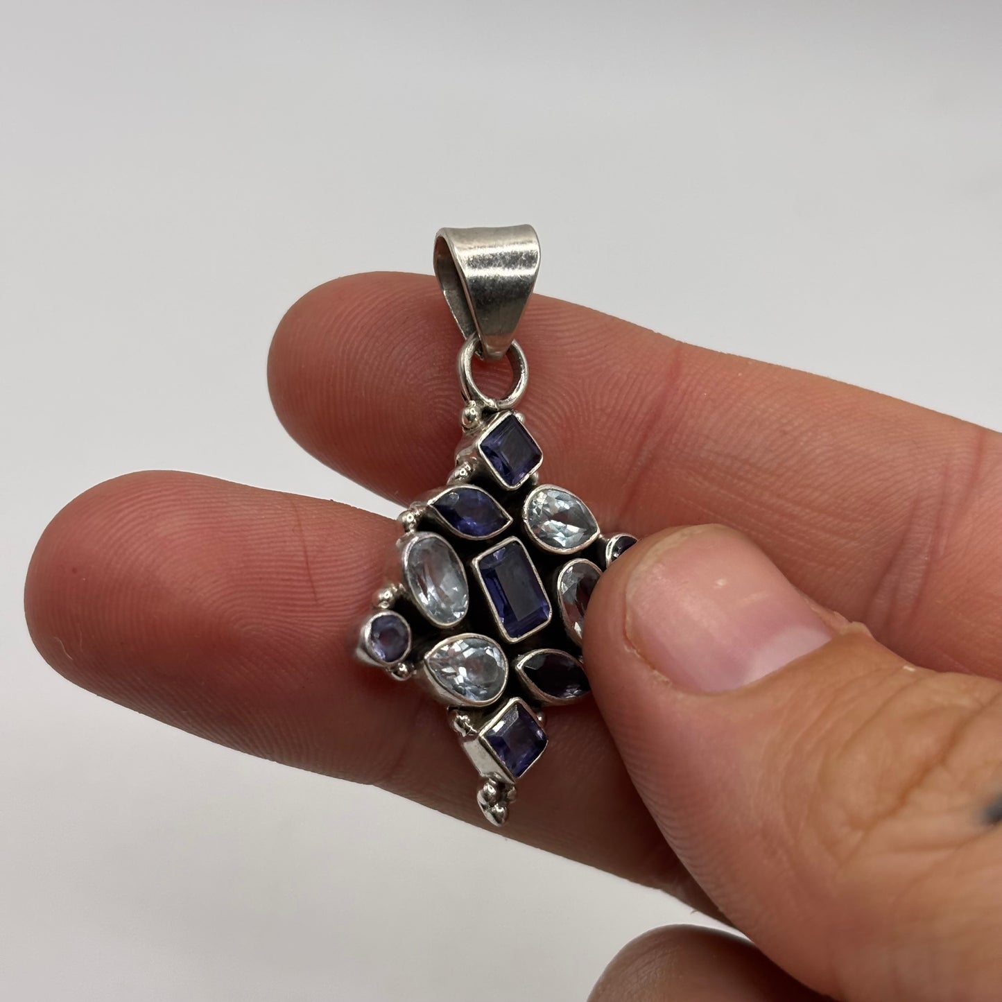 Silver Topaz Mixed Gem Pendant