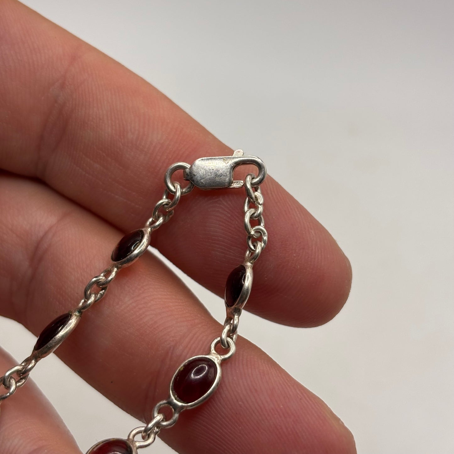 Silver 7.5” Garnet Bracelet
