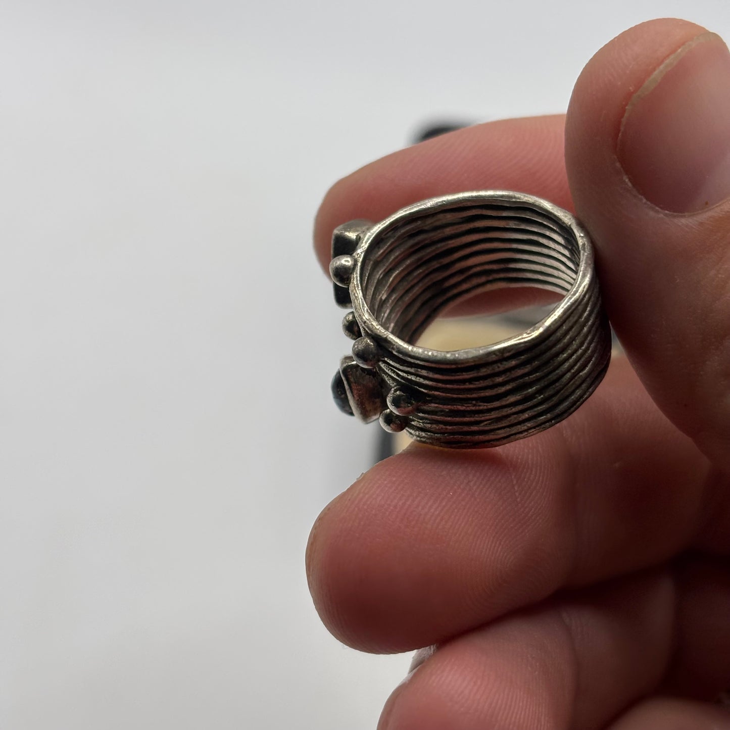 Silver Abstract Moonstone & Turquoise Ring (Q)