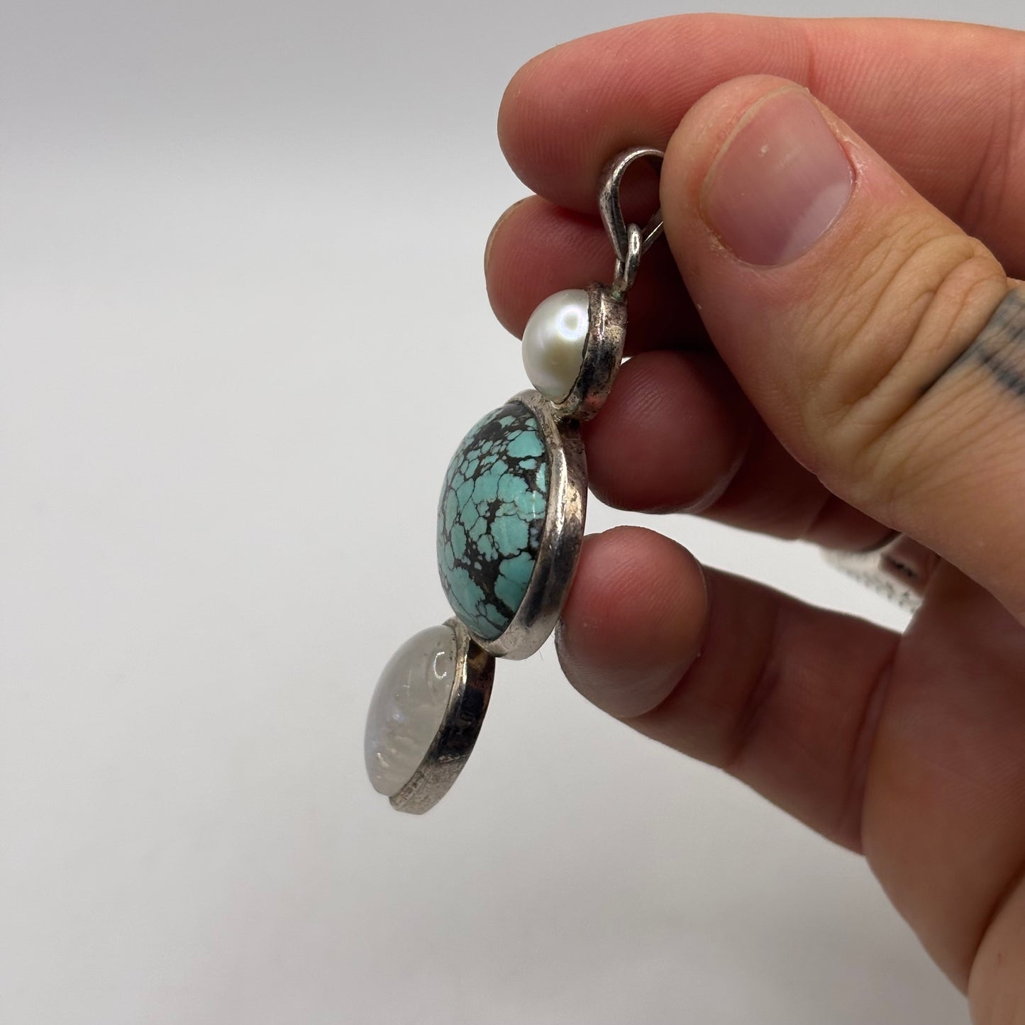 Silver Turquoise Moonstone & Pearl Pendant