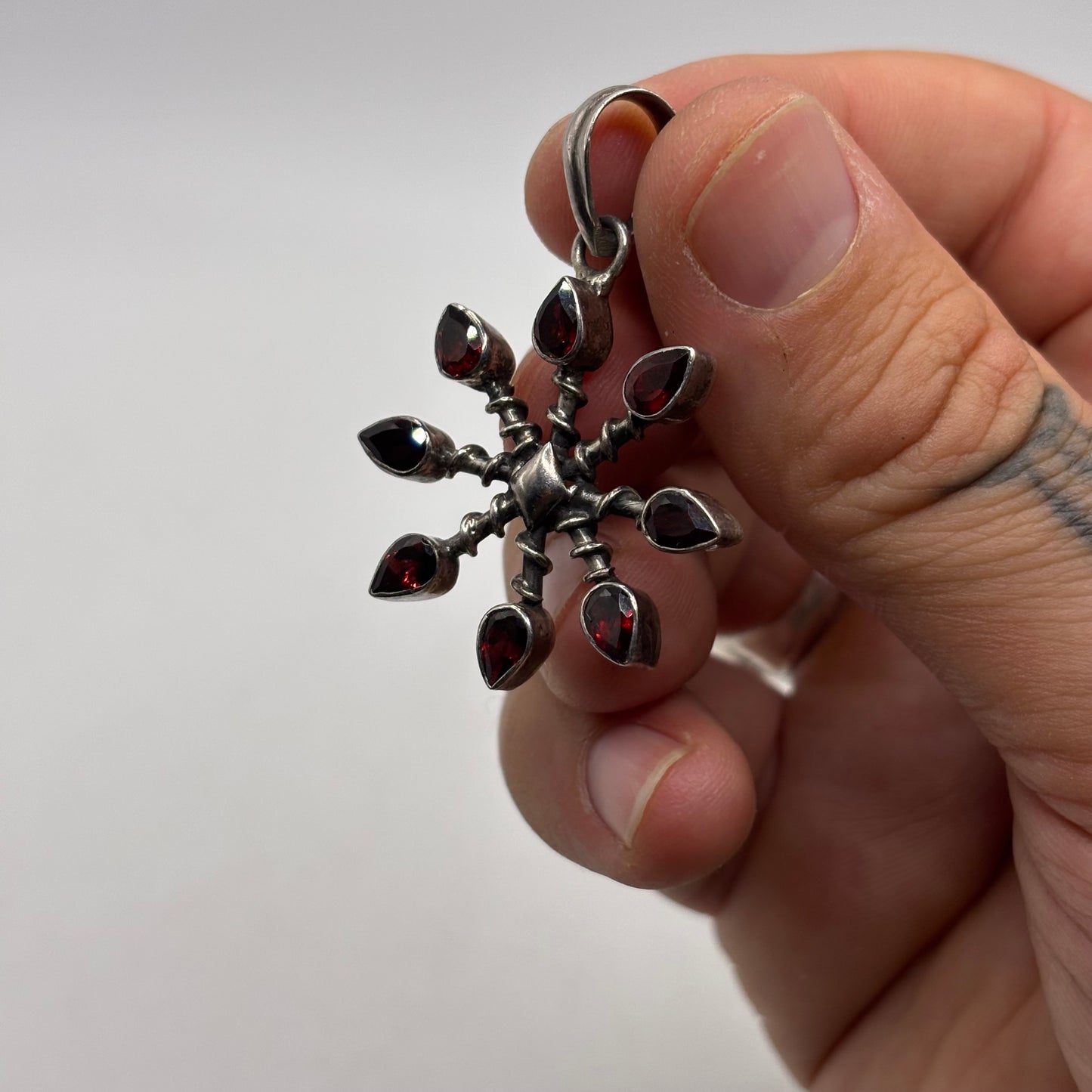Silver Garnet Abstract Pendant