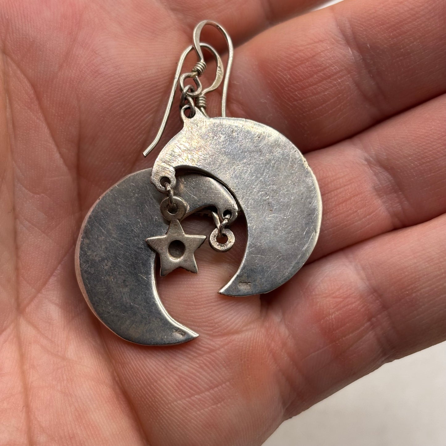 Silver Onyx Moon & Star Earrings