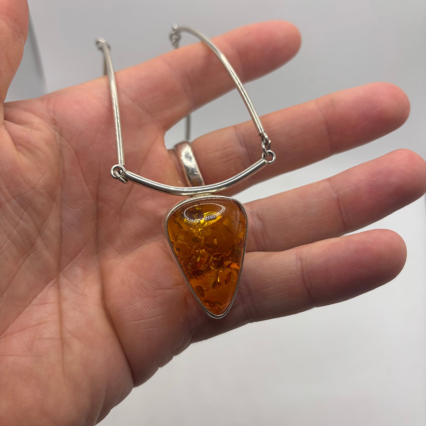 Silver 16” Amber Necklace