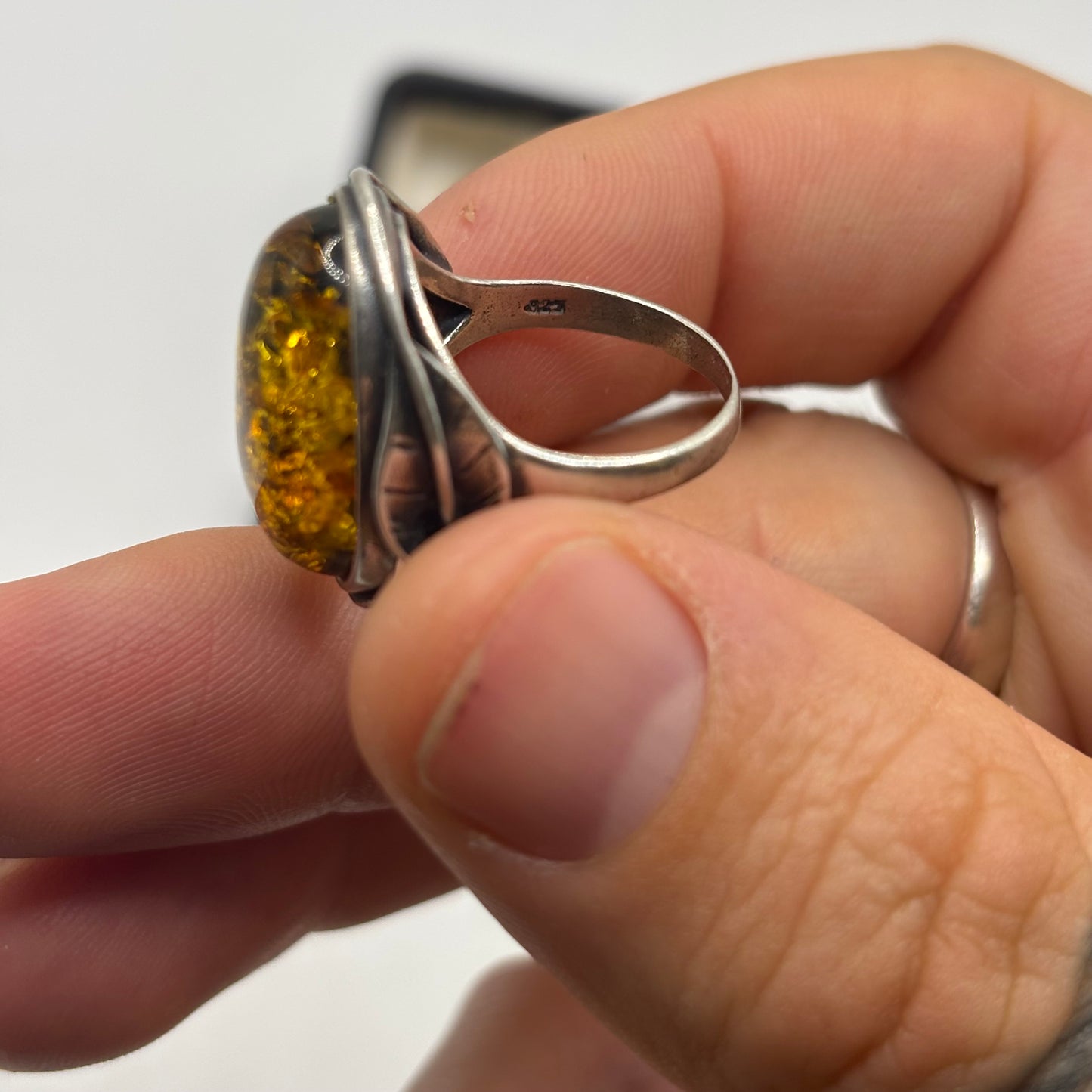 Silver Amber Ring