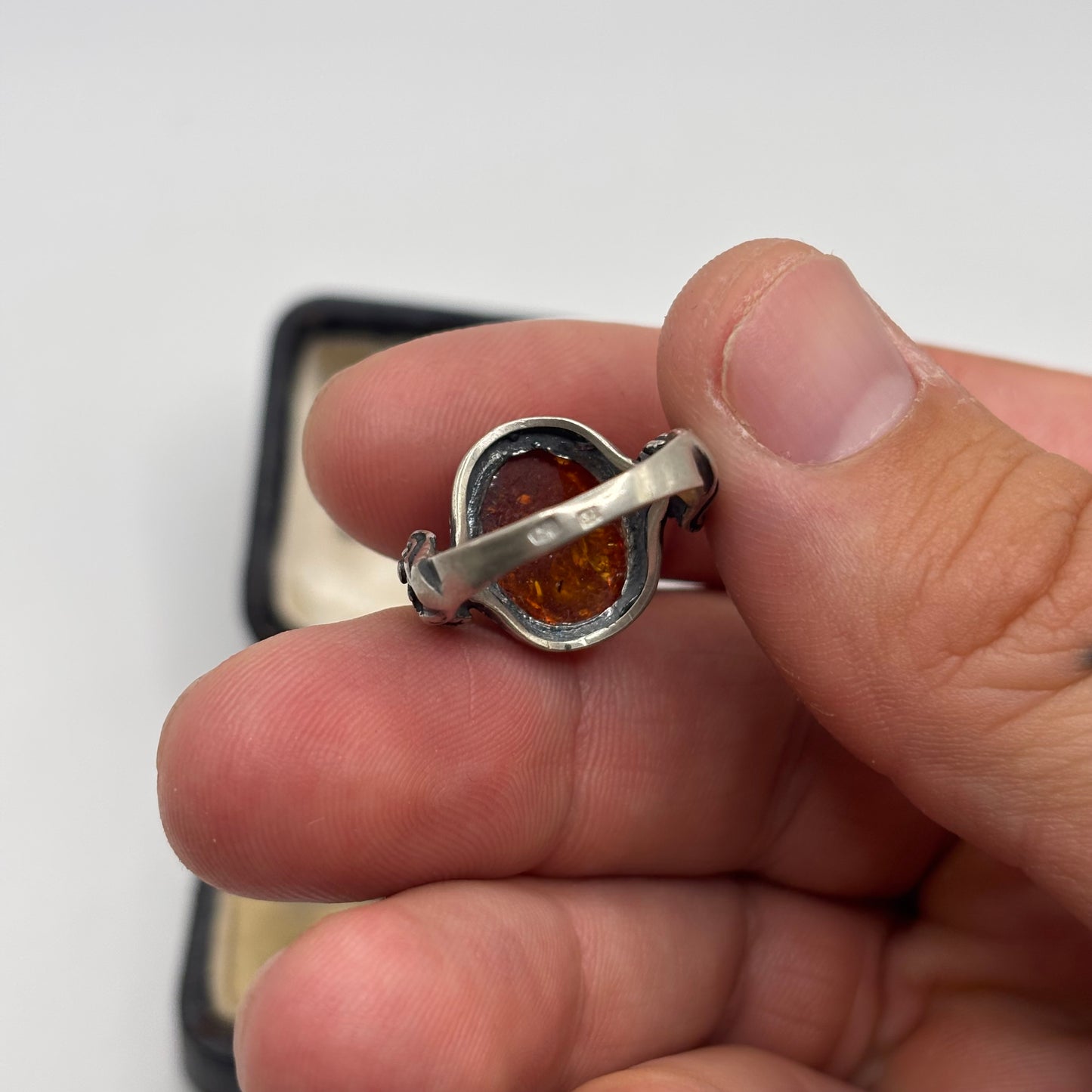 Silver Amber Ring (L)