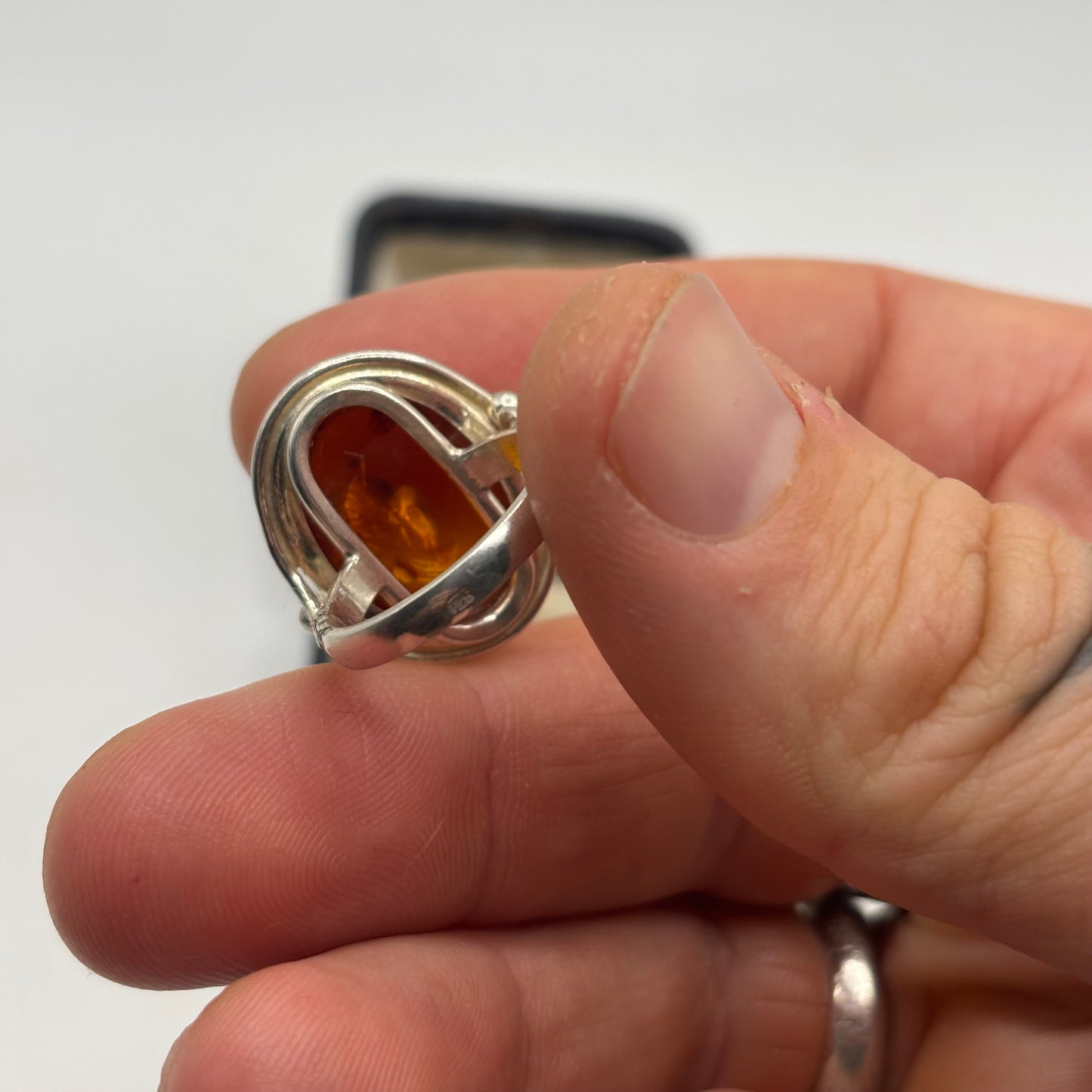 Silver Amber Ring
