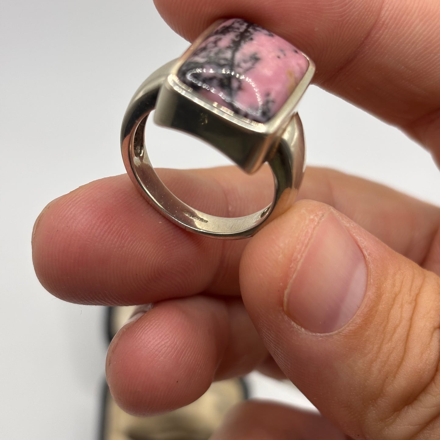 Silver Chunky Rhodonite Ring (S)