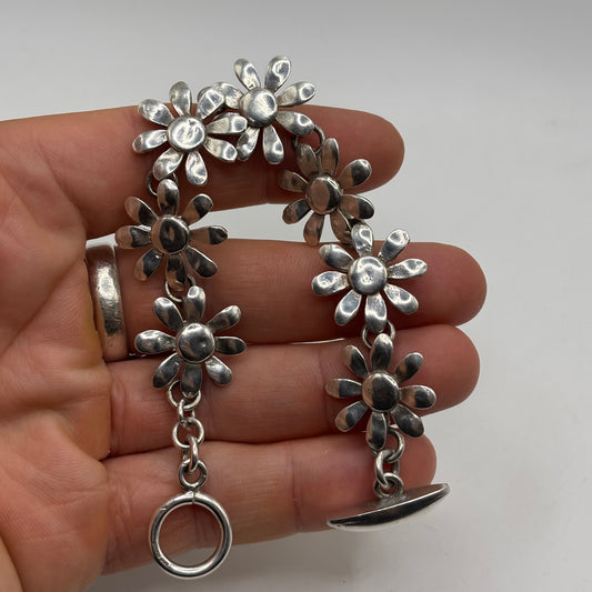 Silver 7” Heavy Daisy Link Bracelet