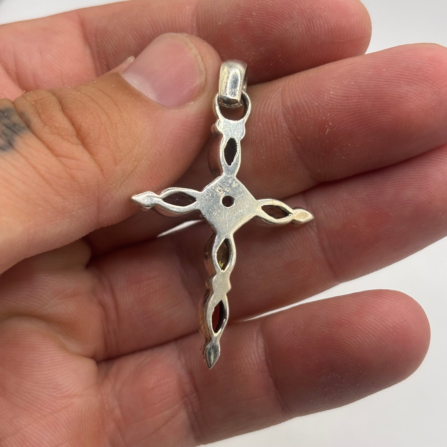 Silver Mixed Gem Cross Pendant
