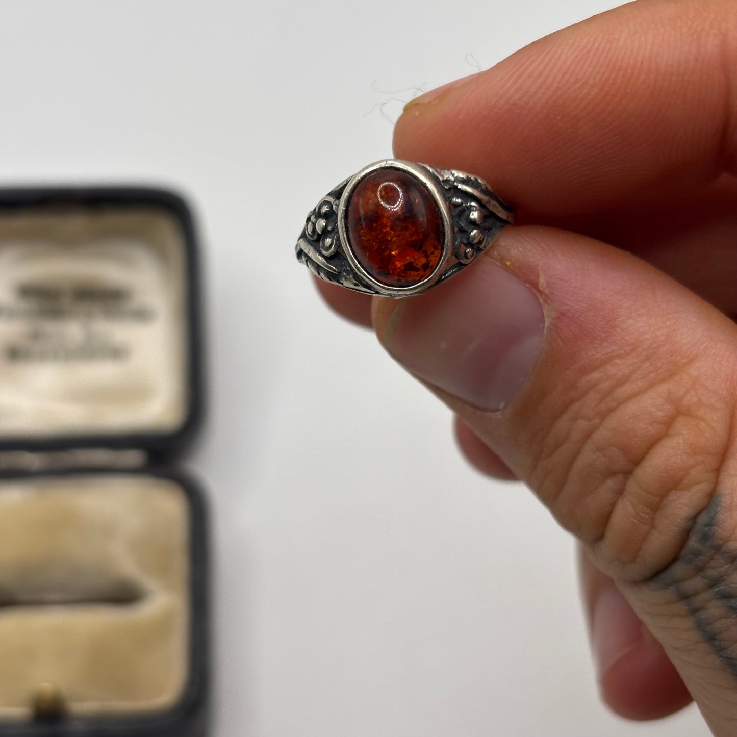 Silver Amber Ring