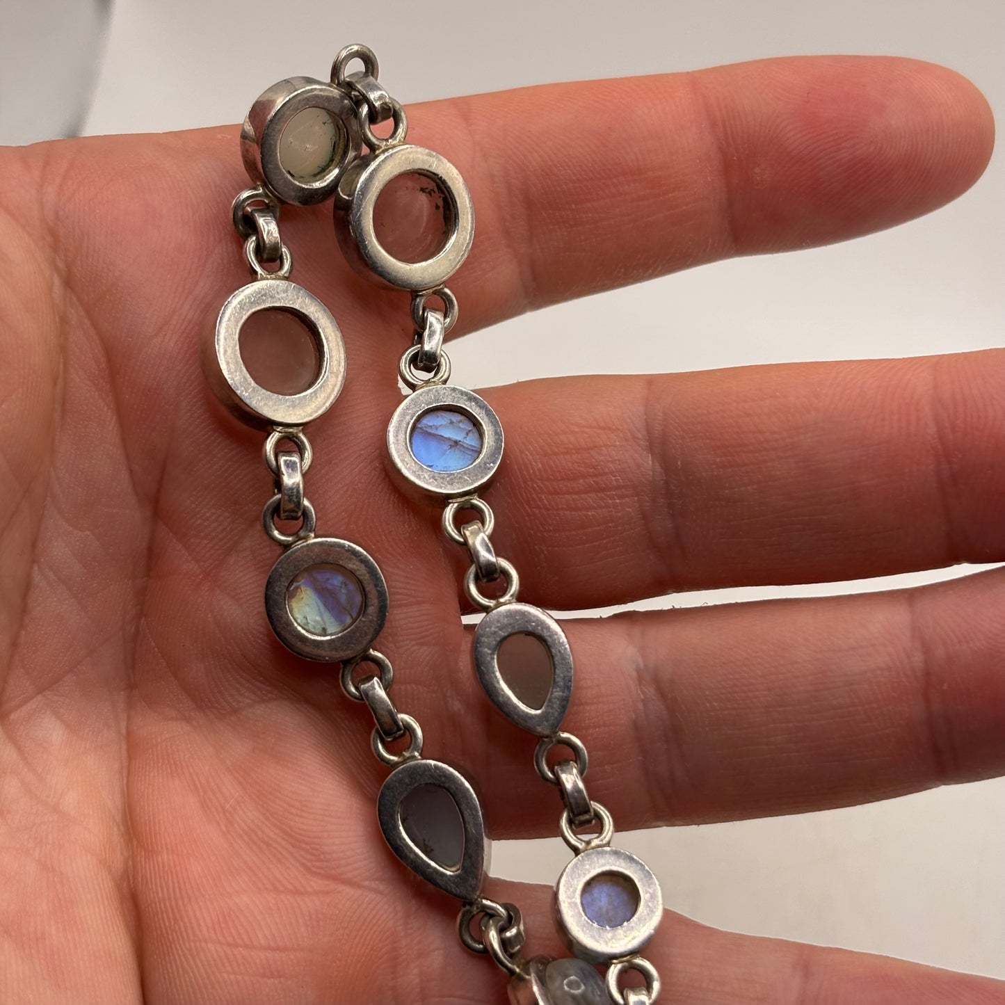 Silver 8.5-9” Moonstone & Rose Quartz Bracelet