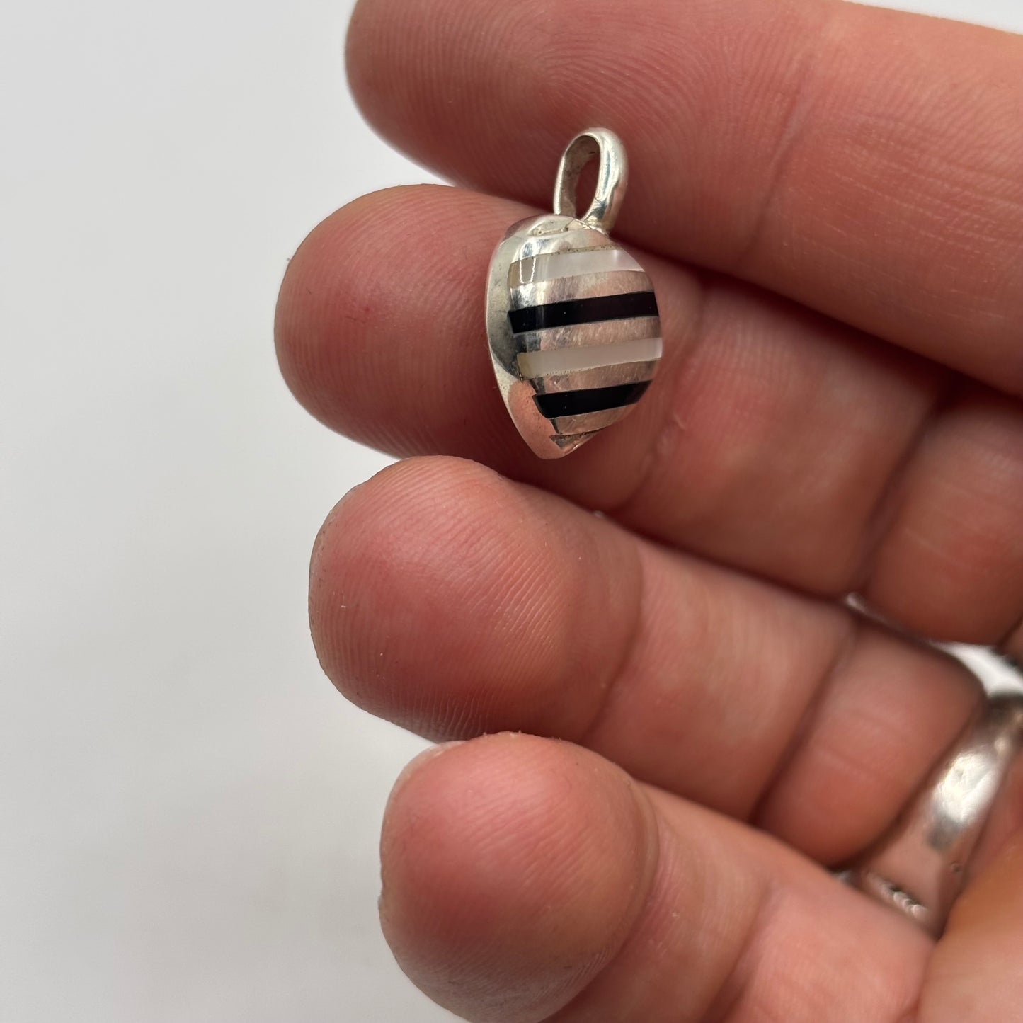 Silver Onyx & Pearl Heart Pendant