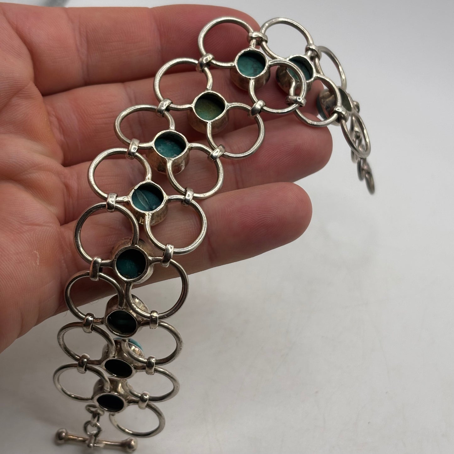 Silver 7”-8.5” Abstract Turquoise Bracelet