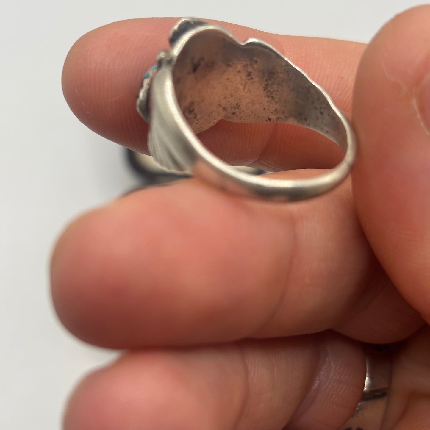 Silver Native American Old Pawn Turquoise & Coral Ring