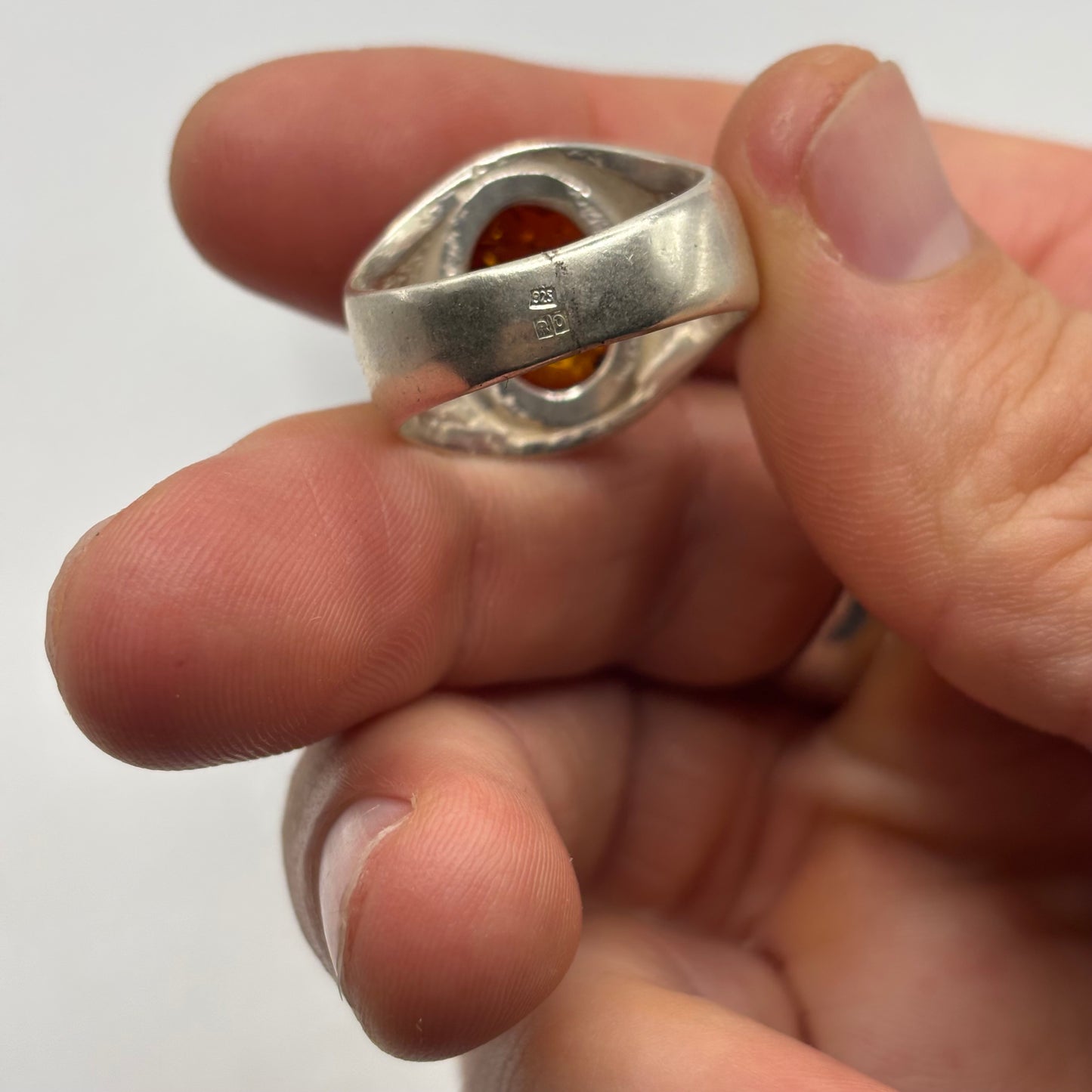 Silver Amber Signet Ring