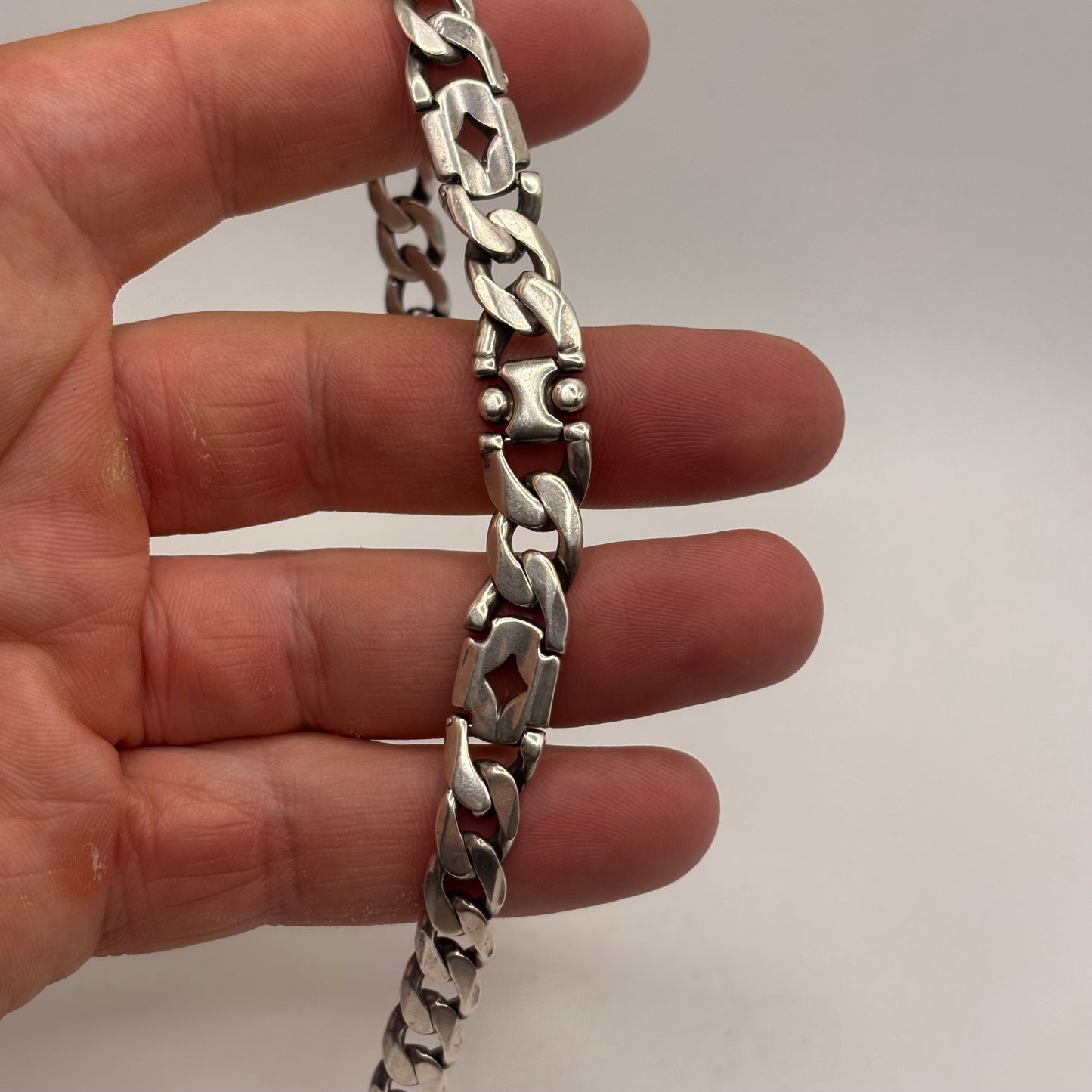 Silver 8” Unusual Link Curb Bracelet