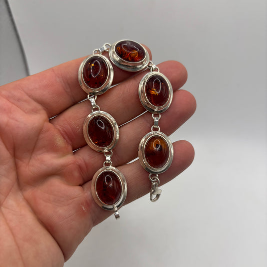 Silver 7.5” Amber Bracelet