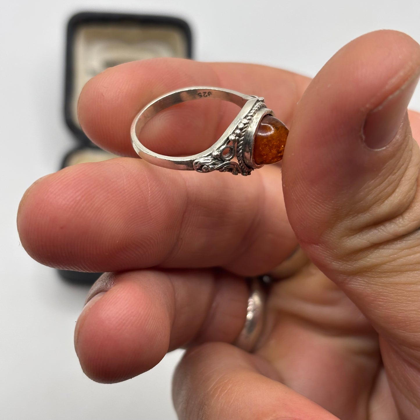 Silver Amber Ring
