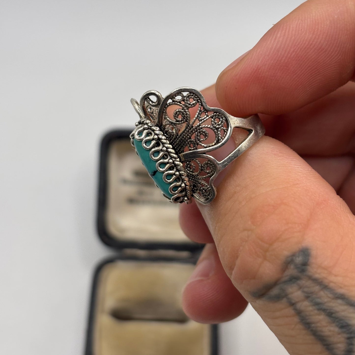 Silver Turquoise Butterfly Ring