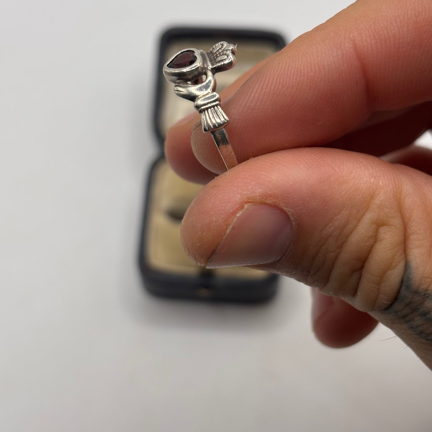 Silver Garnet Claddagh Ring