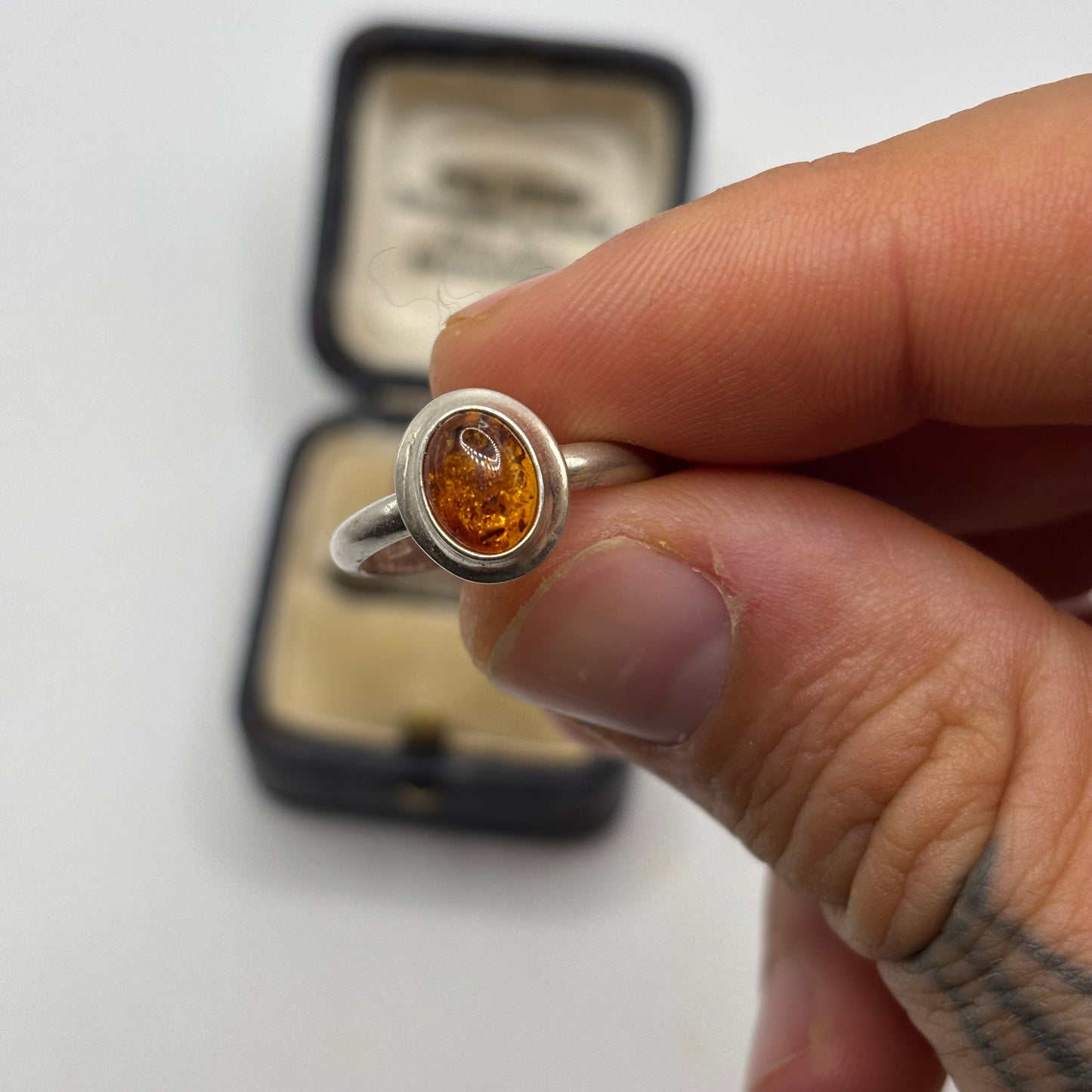 Silver Amber Ring