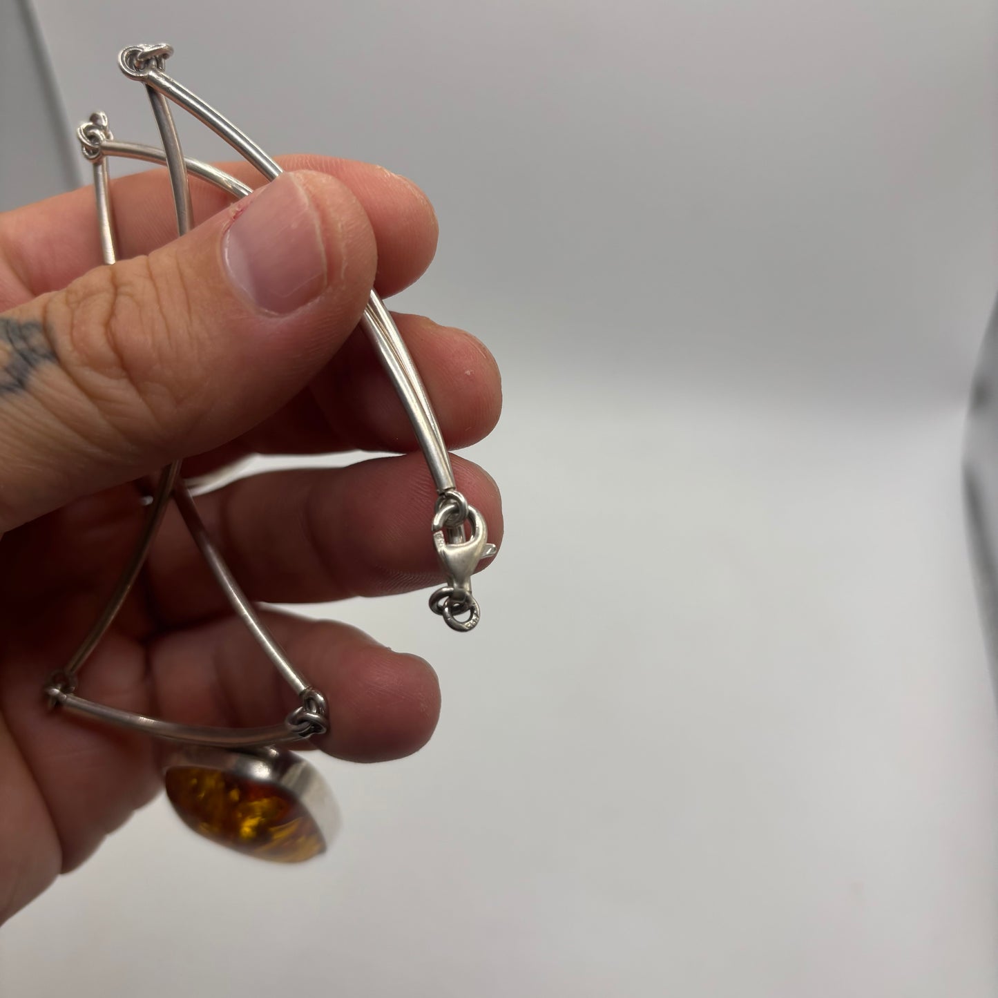 Silver 16” Amber Necklace