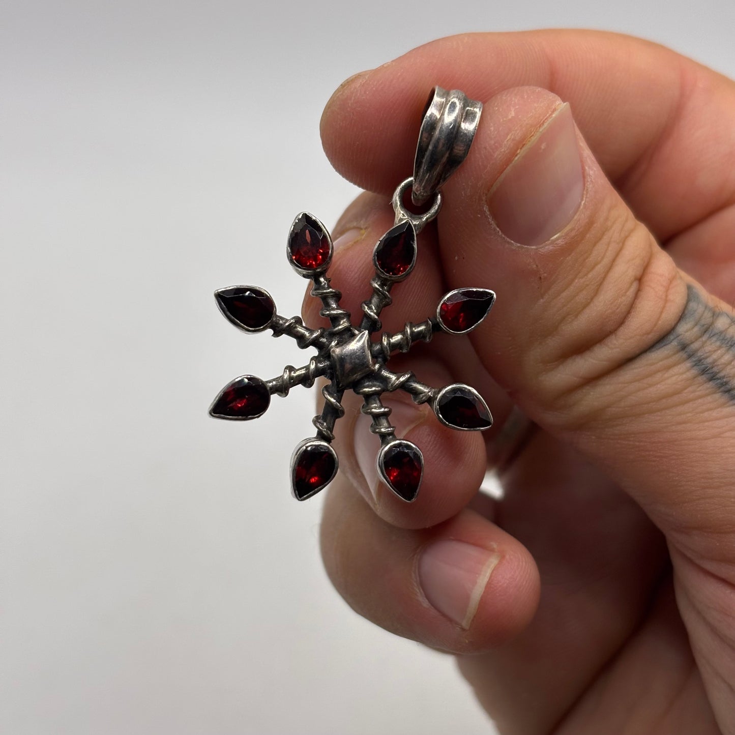Silver Garnet Abstract Pendant