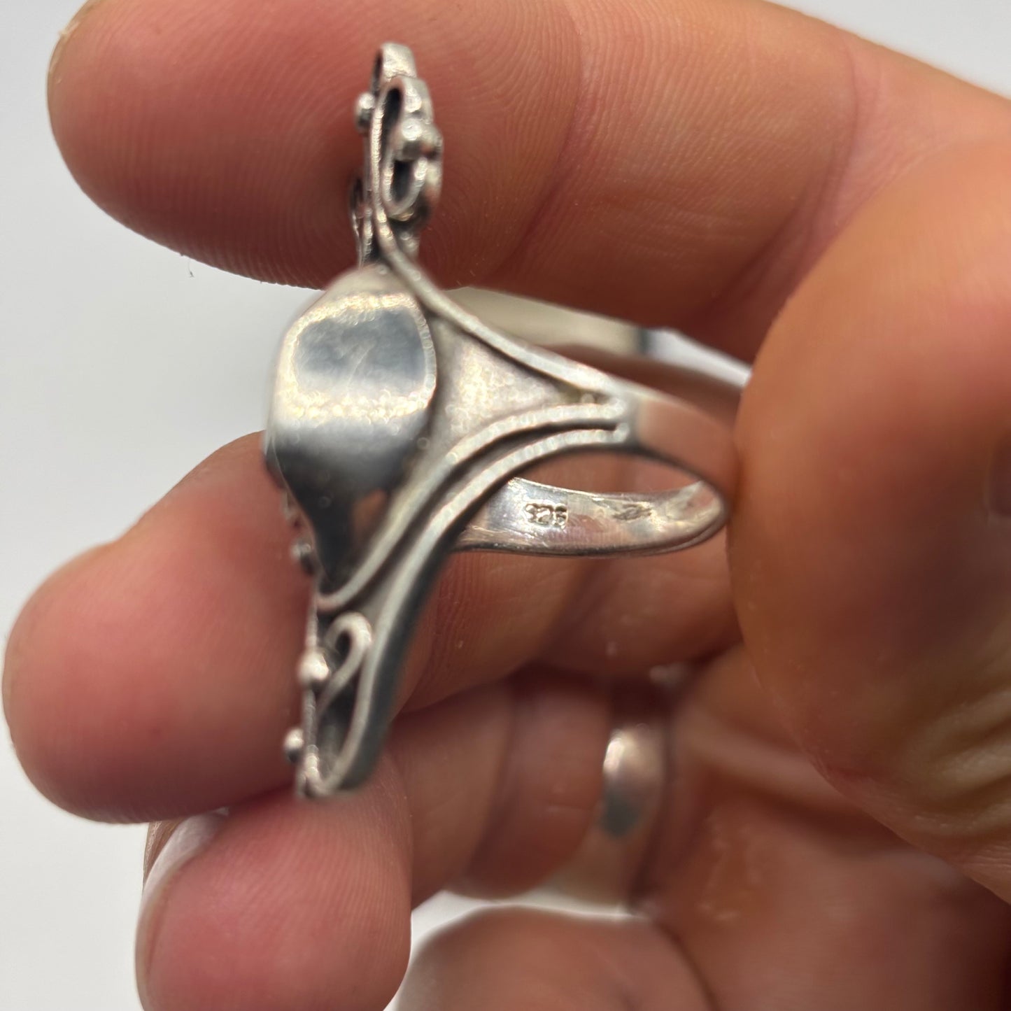 Silver Garnet Abstract Ring