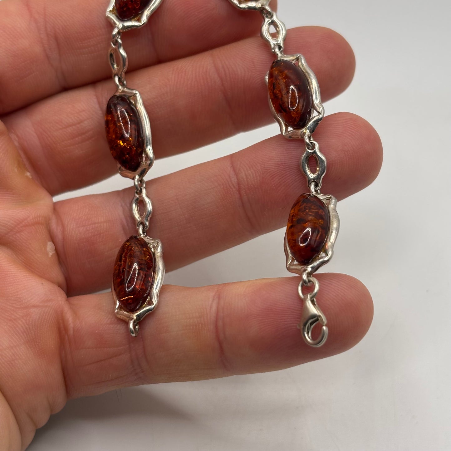 Silver 7” Amber Bracelet