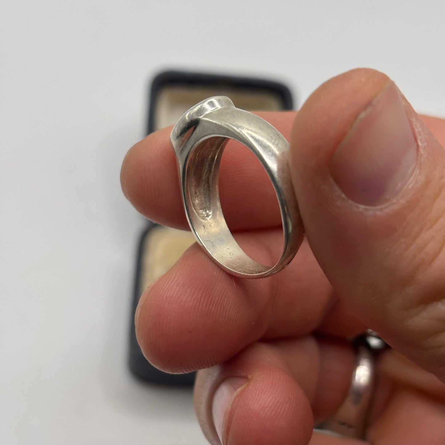 Silver Amber Inlayed Ring