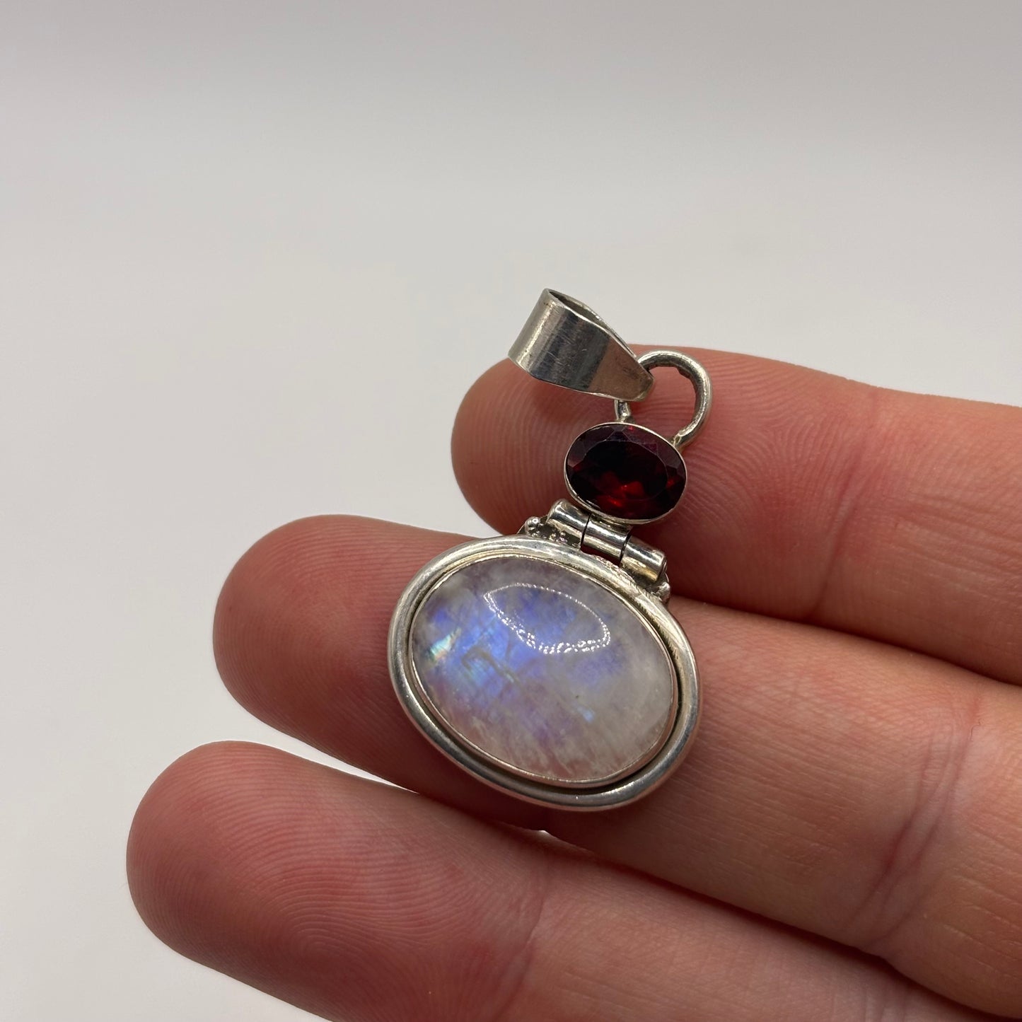 Silver Moonstone & Garnet Pendant