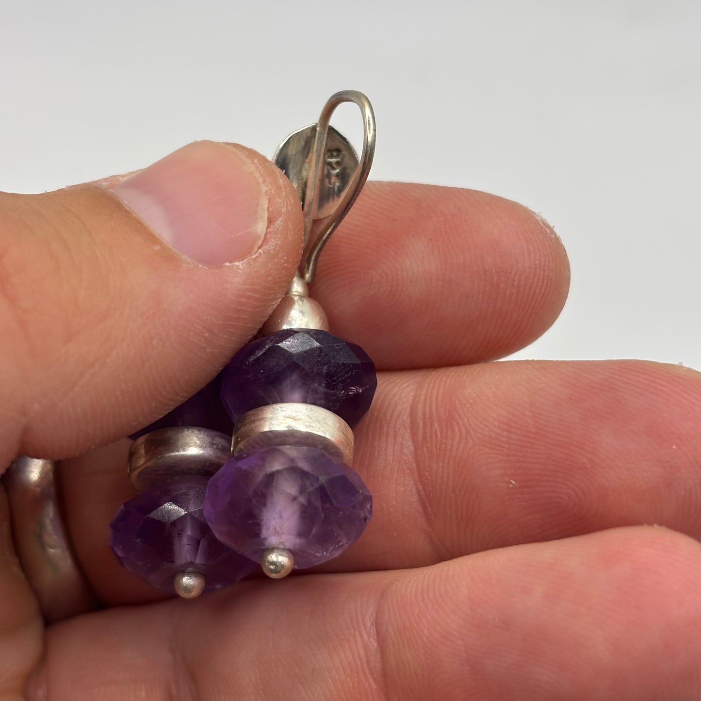 Silver Chunky Amethyst Earrings