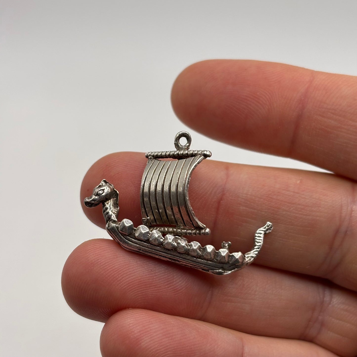 Silver Viking Long Boat Pendant
