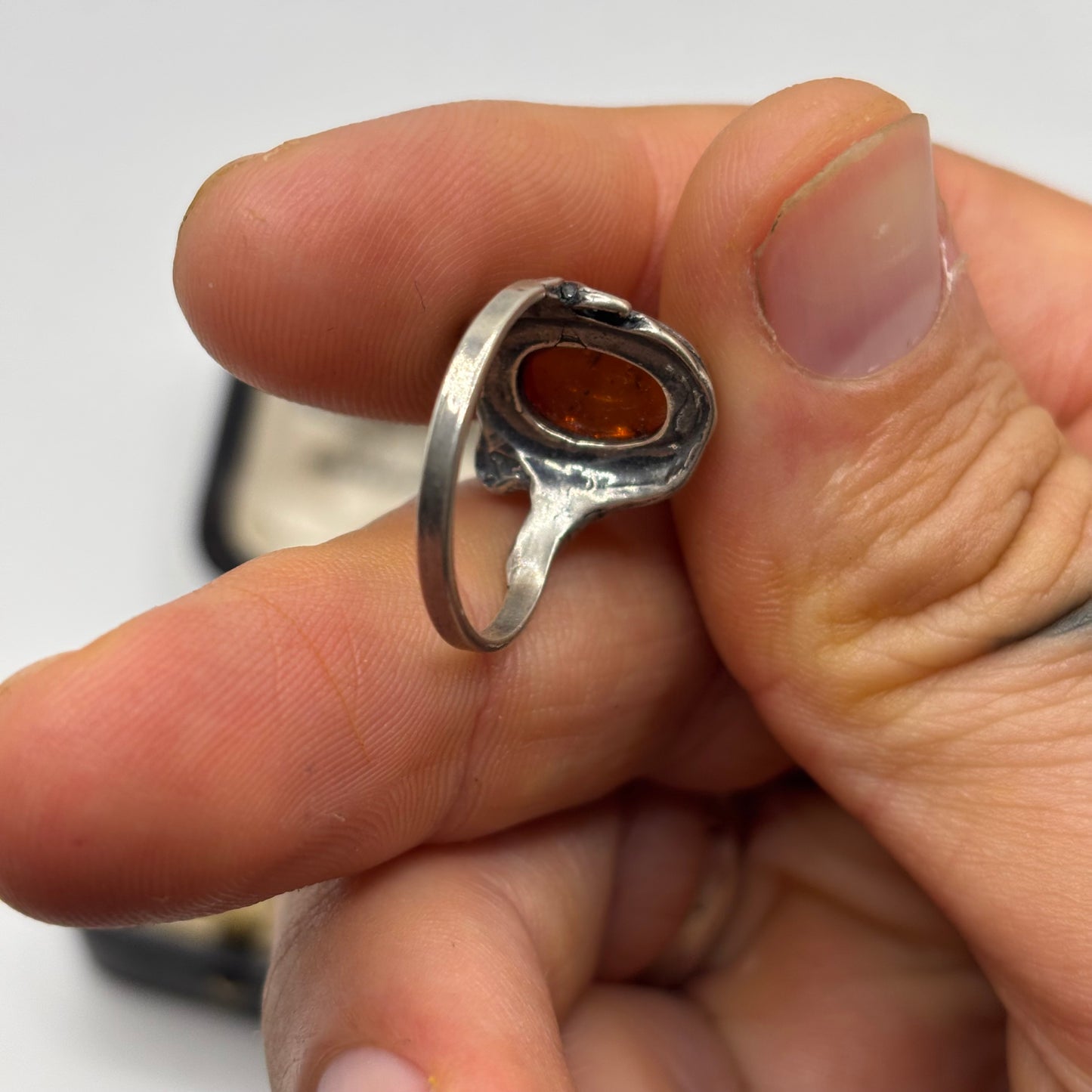 Silver Amber Ring