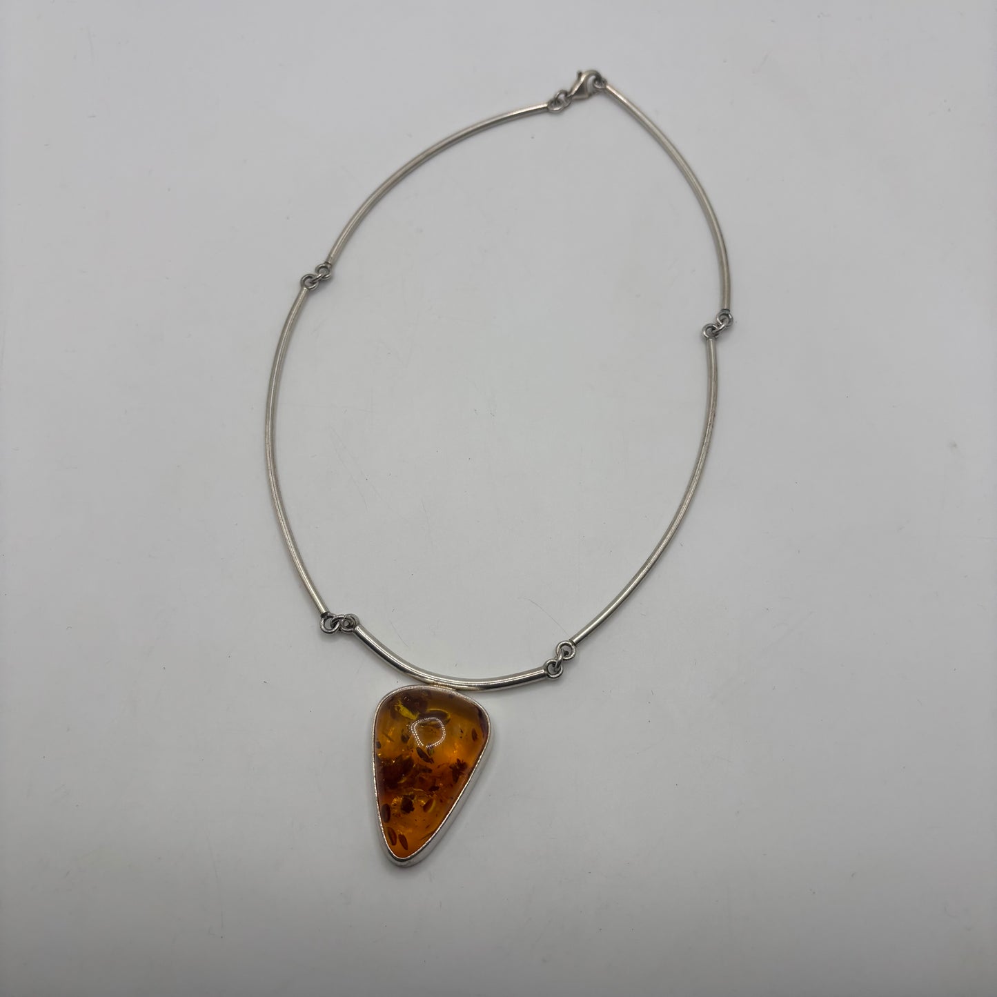 Silver 16” Amber Necklace